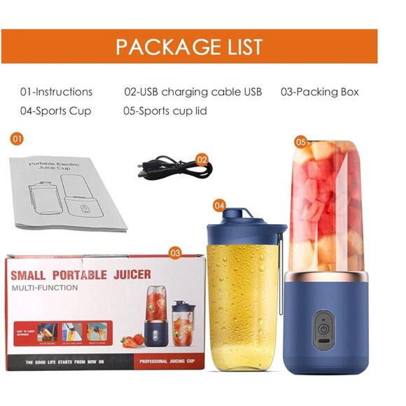 NIB - Small Portable Juicer Blender, Gray - USB-C Charging Cable - Picture 2 of 13